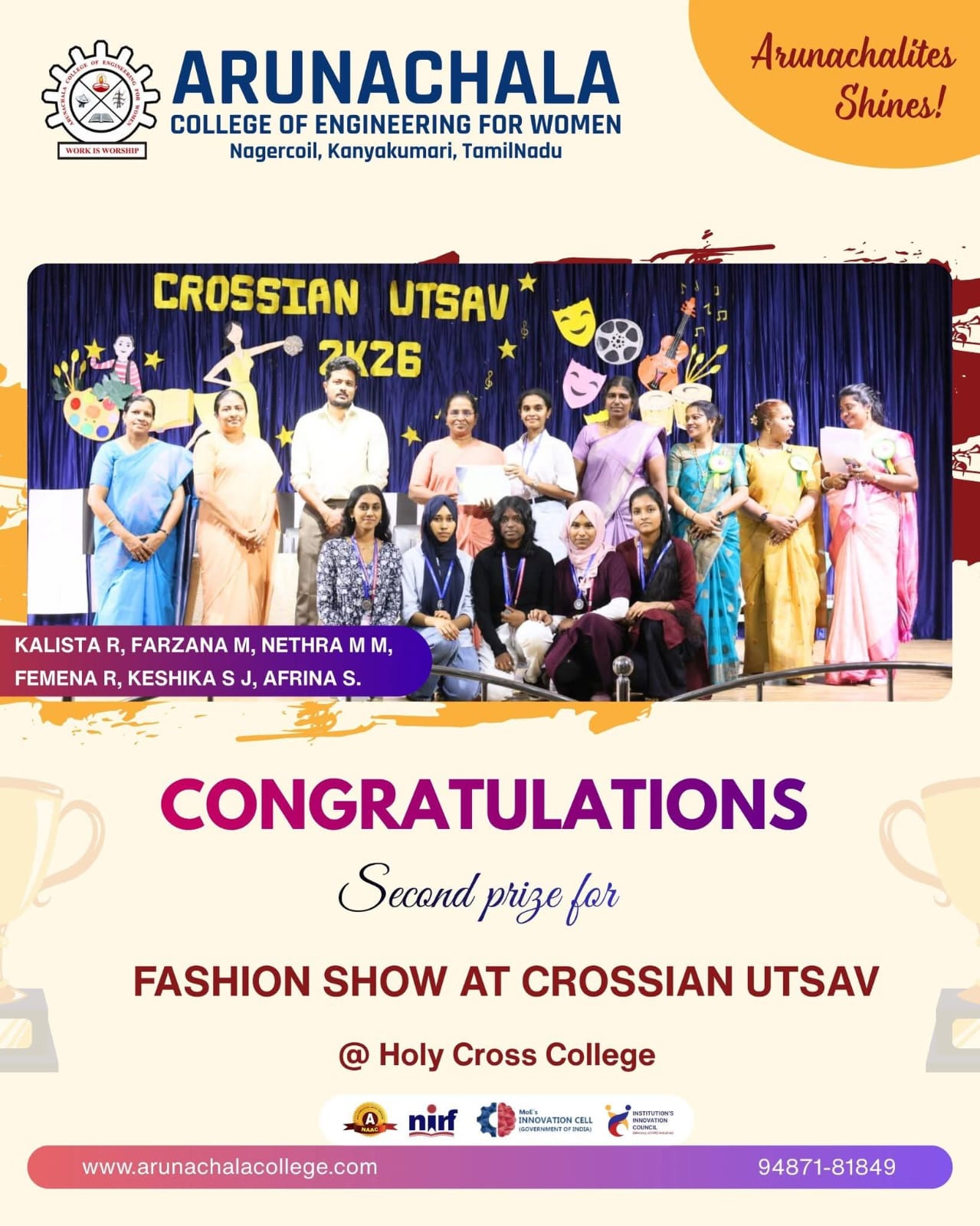 Second Prize for Fashion Show at Holycross College